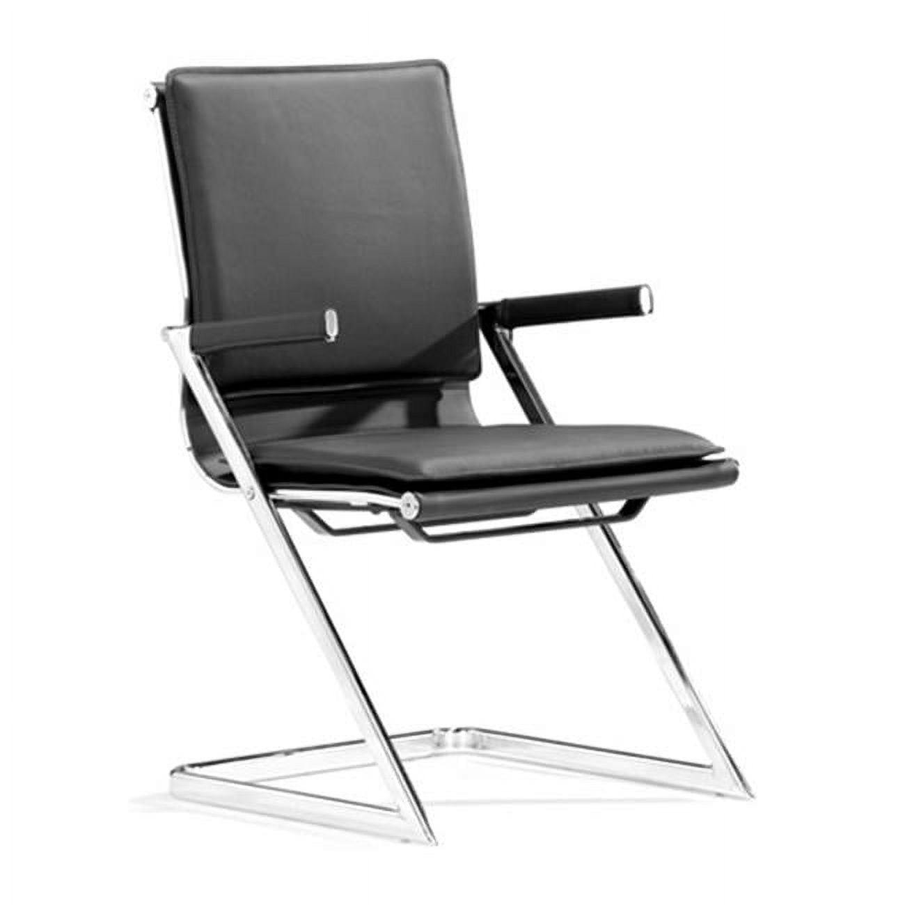 Contemporary Black Leather Arm Chair with Chromed Steel Frame