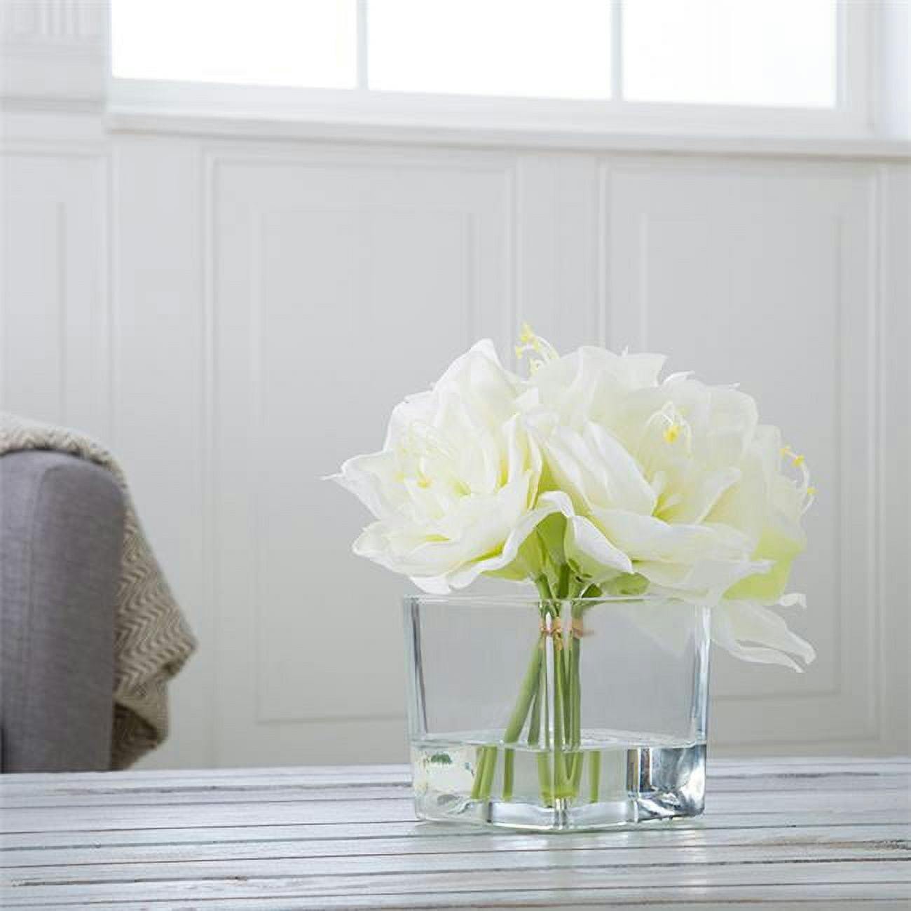 Elegant Cream Lily Artificial Floral Arrangement in Clear Glass Vase