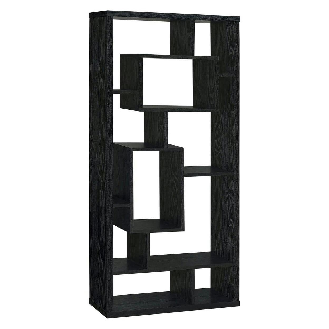 Linbrook Transitional Black Oak 10-Shelf Geometric Bookcase