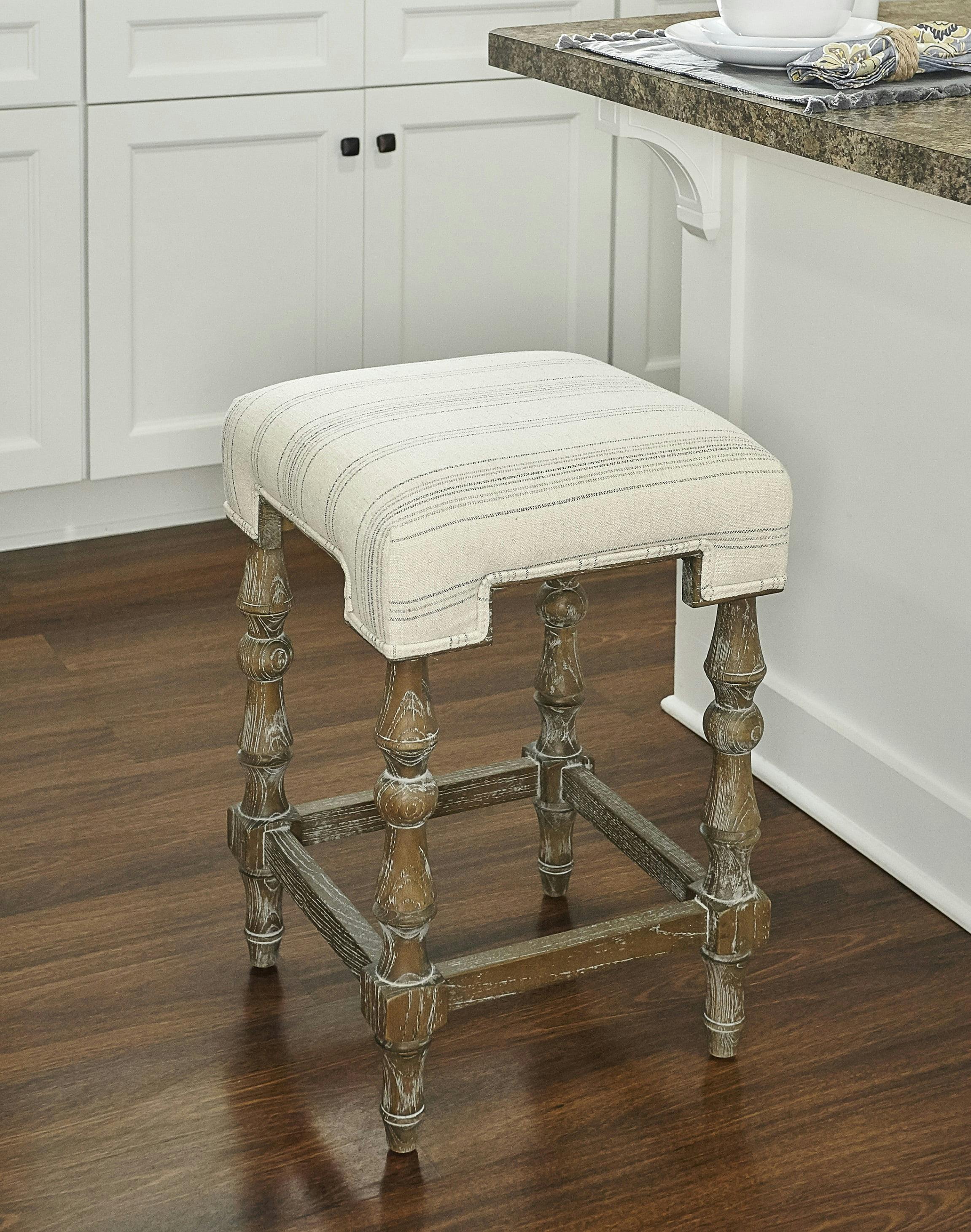 Shelly Striped 25.5" Brown Wooden Backless Counter Stool