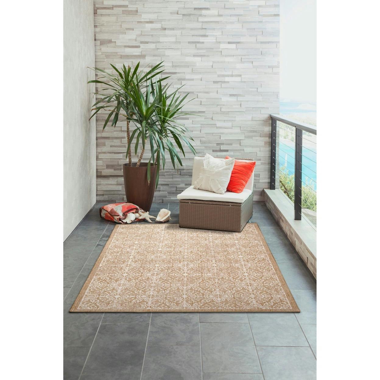 Carmel Antique Tile Sand Square Area Rug 7'10" - Stain Resistant