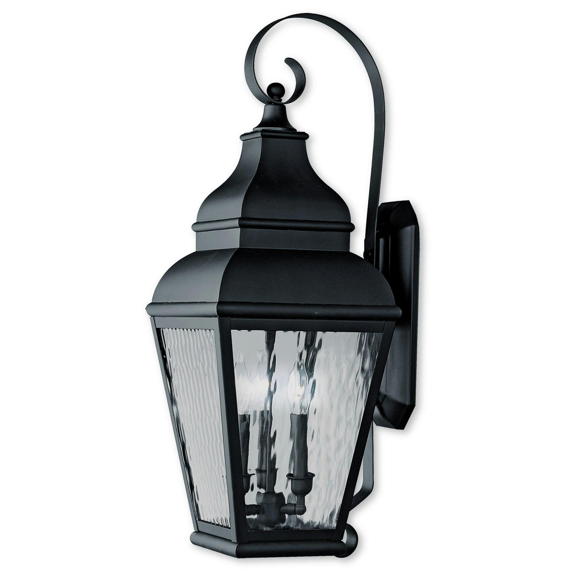 Exeter Traditional Black Brass 3-Light Outdoor Wall Lantern with Clear Water Glass