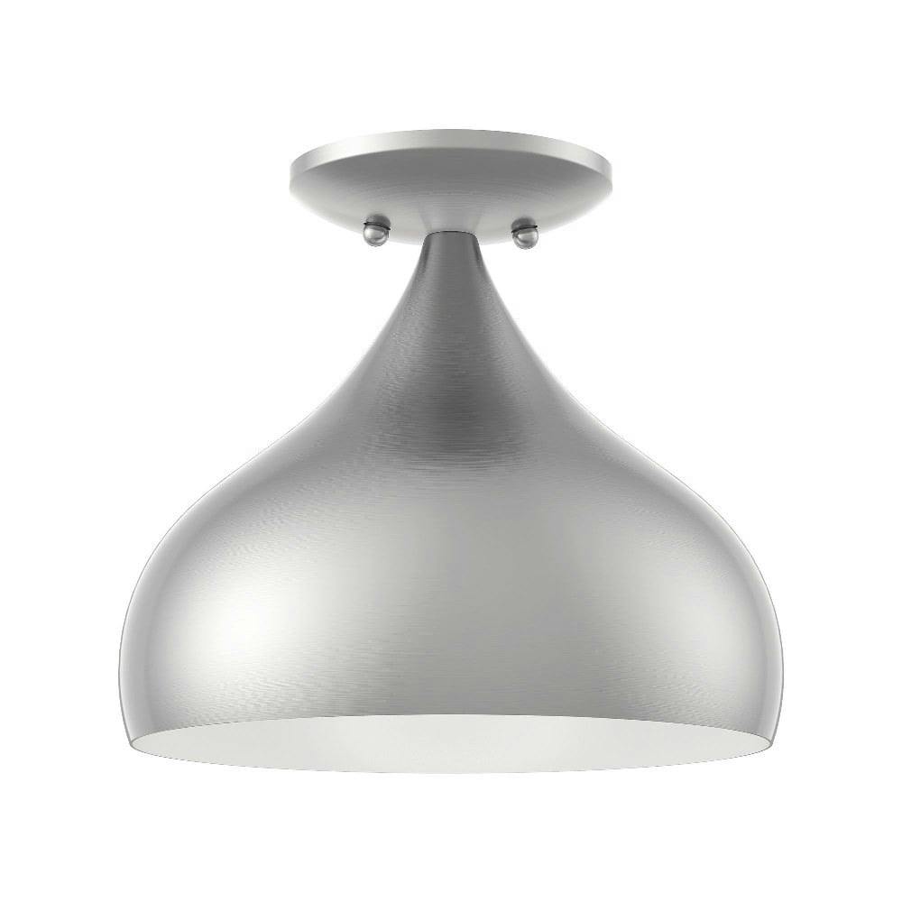 Transitional Brushed Nickel Steel Semi-Flush Mount with White Shade