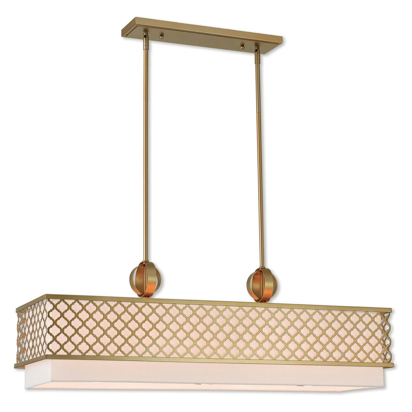 Arabesque Soft Gold Linear Drum Chandelier with Nickel Accents