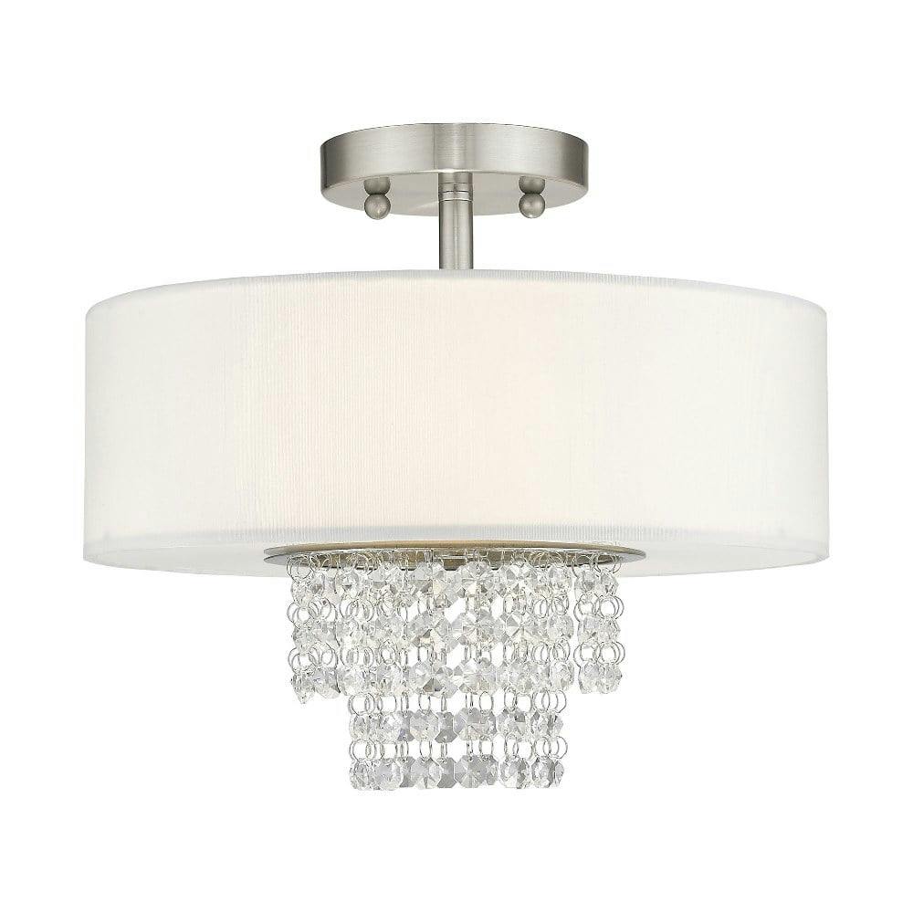 Carlisle Brushed Nickel 2-Light Drum Semi-Flush Mount with Crystal Accents