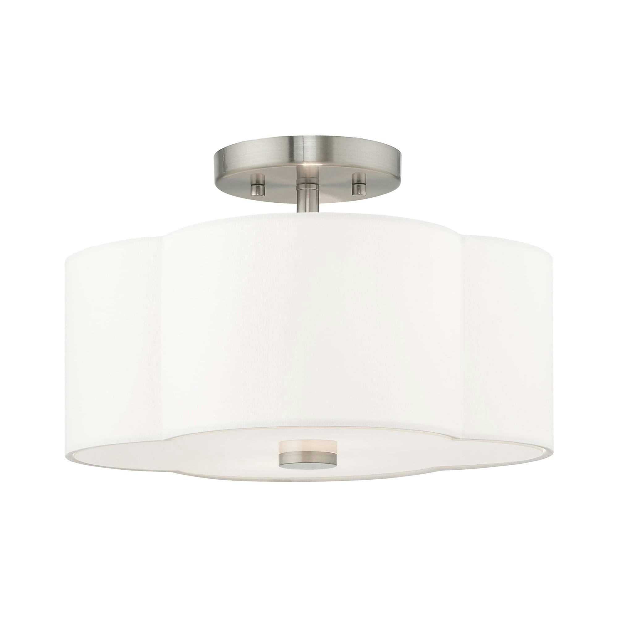 Chelsea Brushed Nickel 2-Light Indoor/Outdoor Flush Mount with Off-White Shade