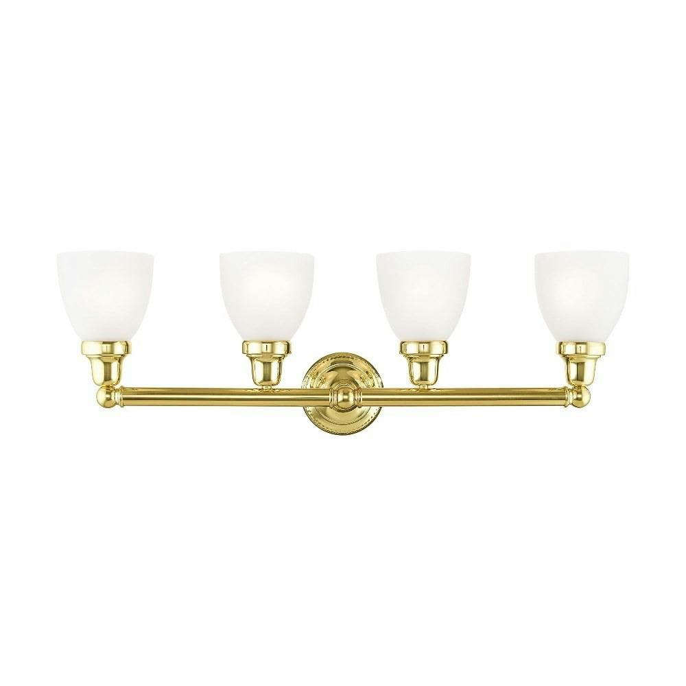 Elegant Polished Brass 4-Light Vanity with Satin Opal White Glass