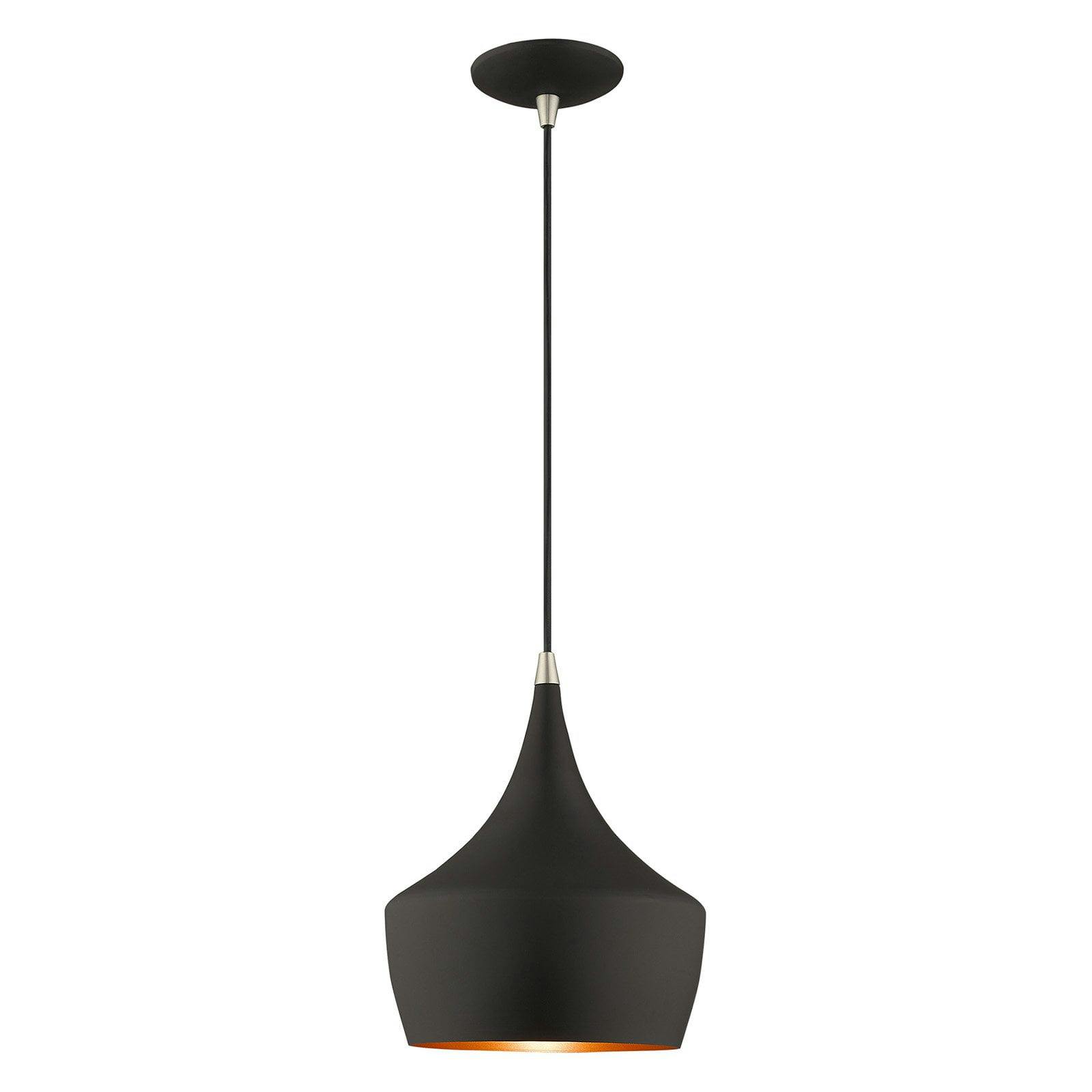 Contemporary Mini Pendant with Black Metal Shade and Gold Finish Inside