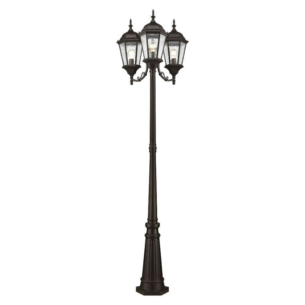 Elegant Bronze Aluminum 86" Outdoor Post Lantern with Clear Water Glass