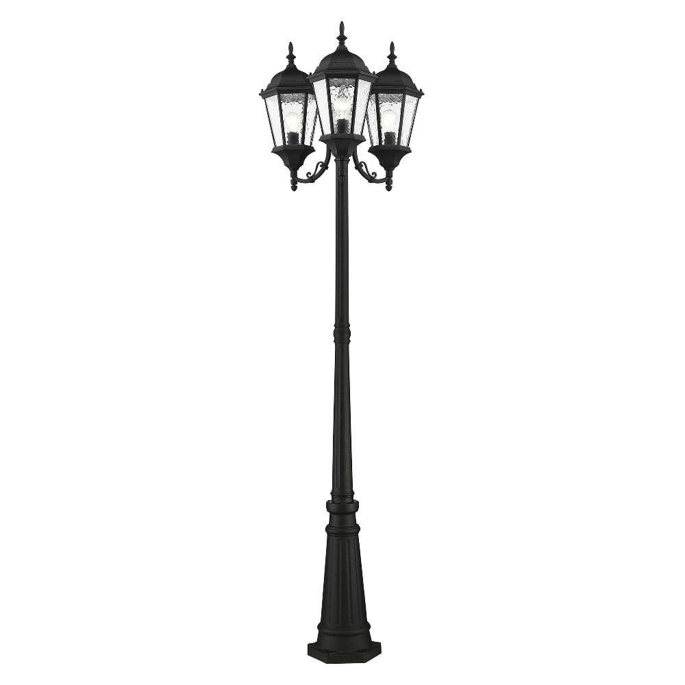 Elegant Hamilton Textured Black 3-Light Outdoor Post Lantern with Clear Water Glass