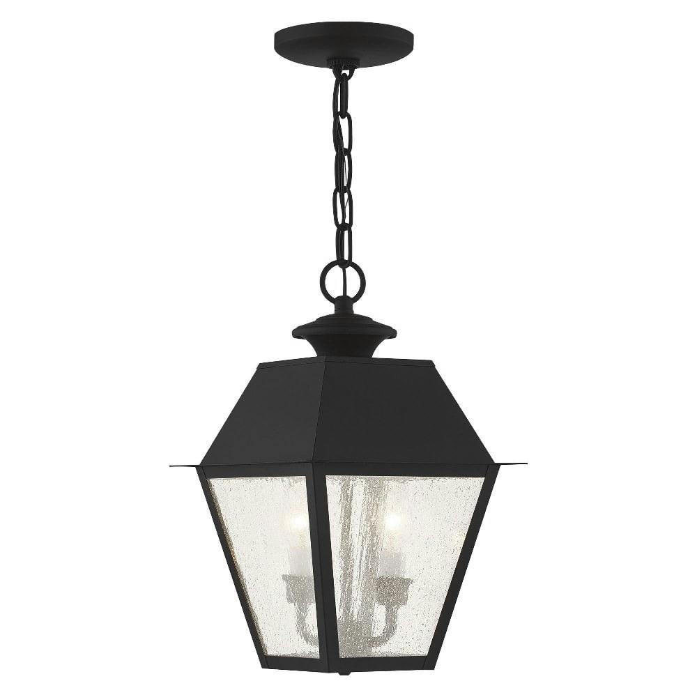 Mansfield Seeded Glass & Bronze 2-Light Outdoor Lantern in Black