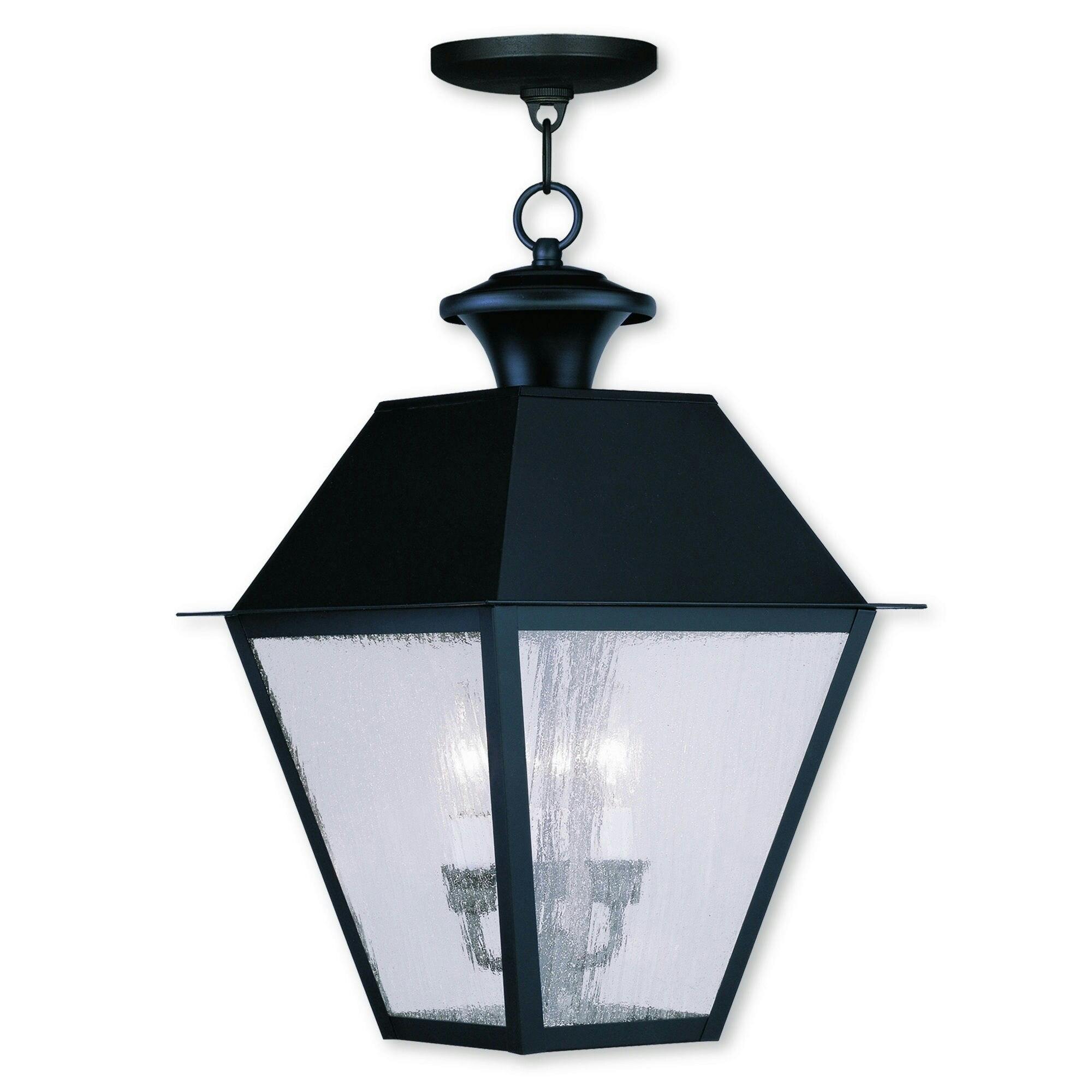 Mansfield Seeded Glass 3-Light Outdoor Pendant Lantern in Black