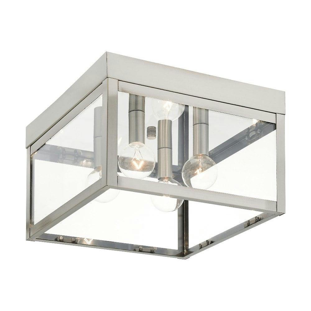 Nyack Brushed Nickel 4-Light Outdoor Flush Mount with Clear Glass