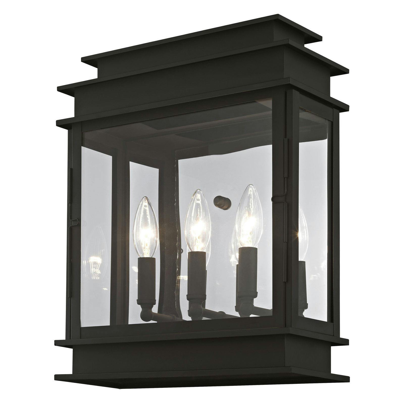 Princeton Classic English 3-Light Outdoor Wall Sconce in Black with Clear Glass