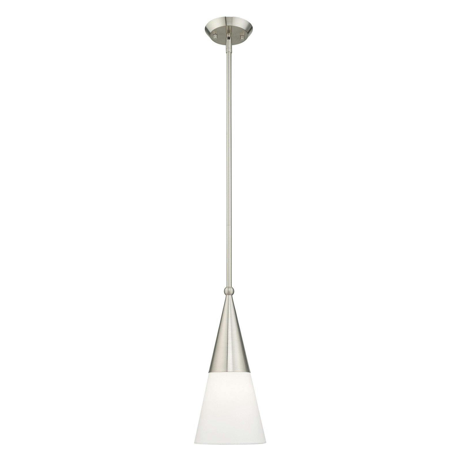 Stockholm Brushed Nickel 1-Light Mini Pendant with Off-White Shade