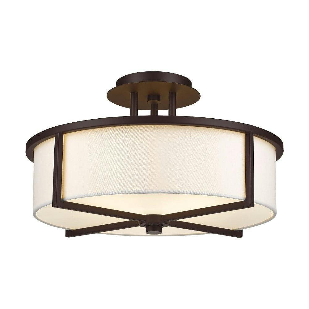 Wesley Modern Bronze Semi-Flush Mount with Off-White Drum Shade