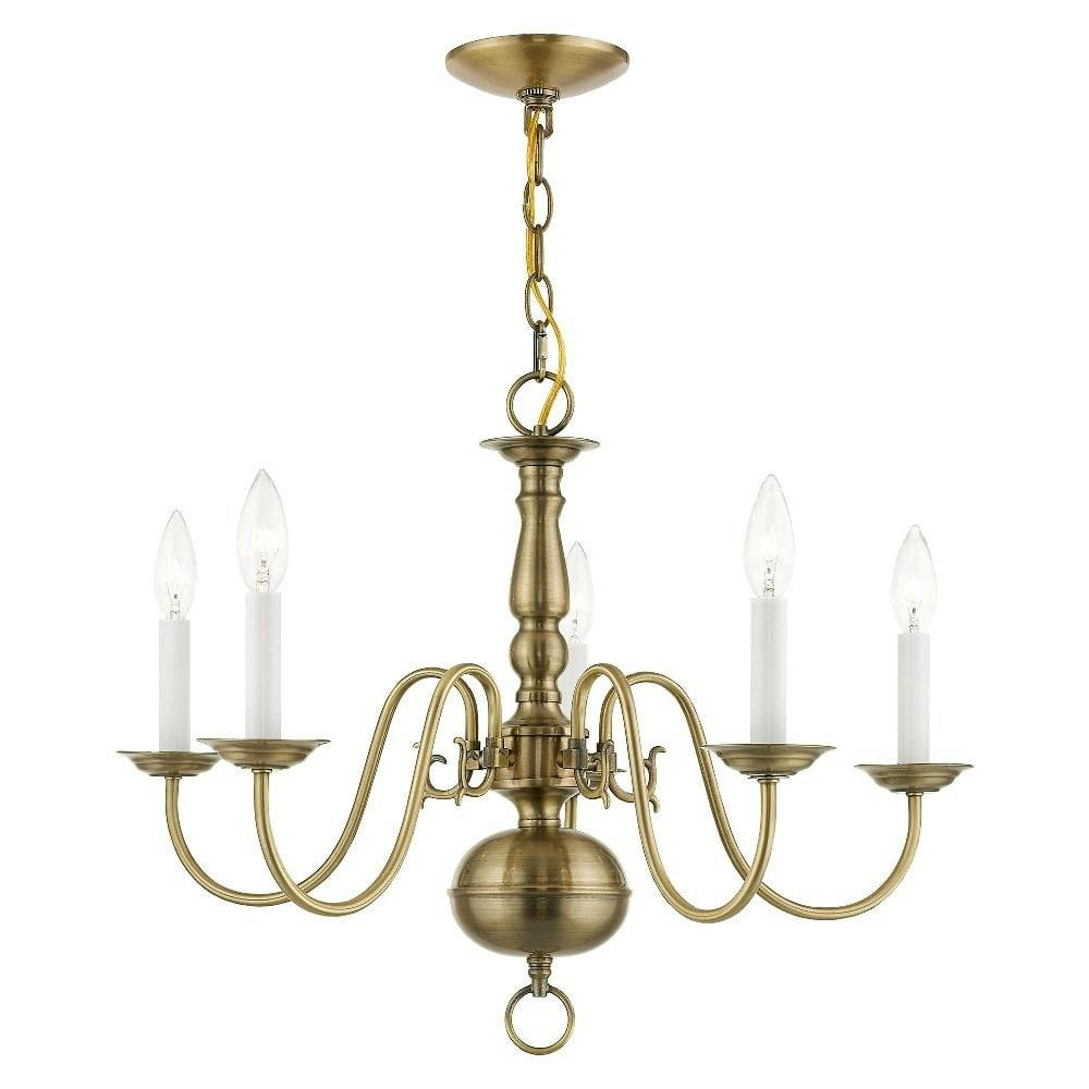 Antique Brass 5-Light Traditional Colonial Chandelier