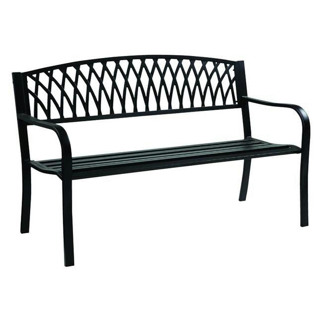 Elegant Black Cast Iron Park Bench with Grass Back Design, 50" Length