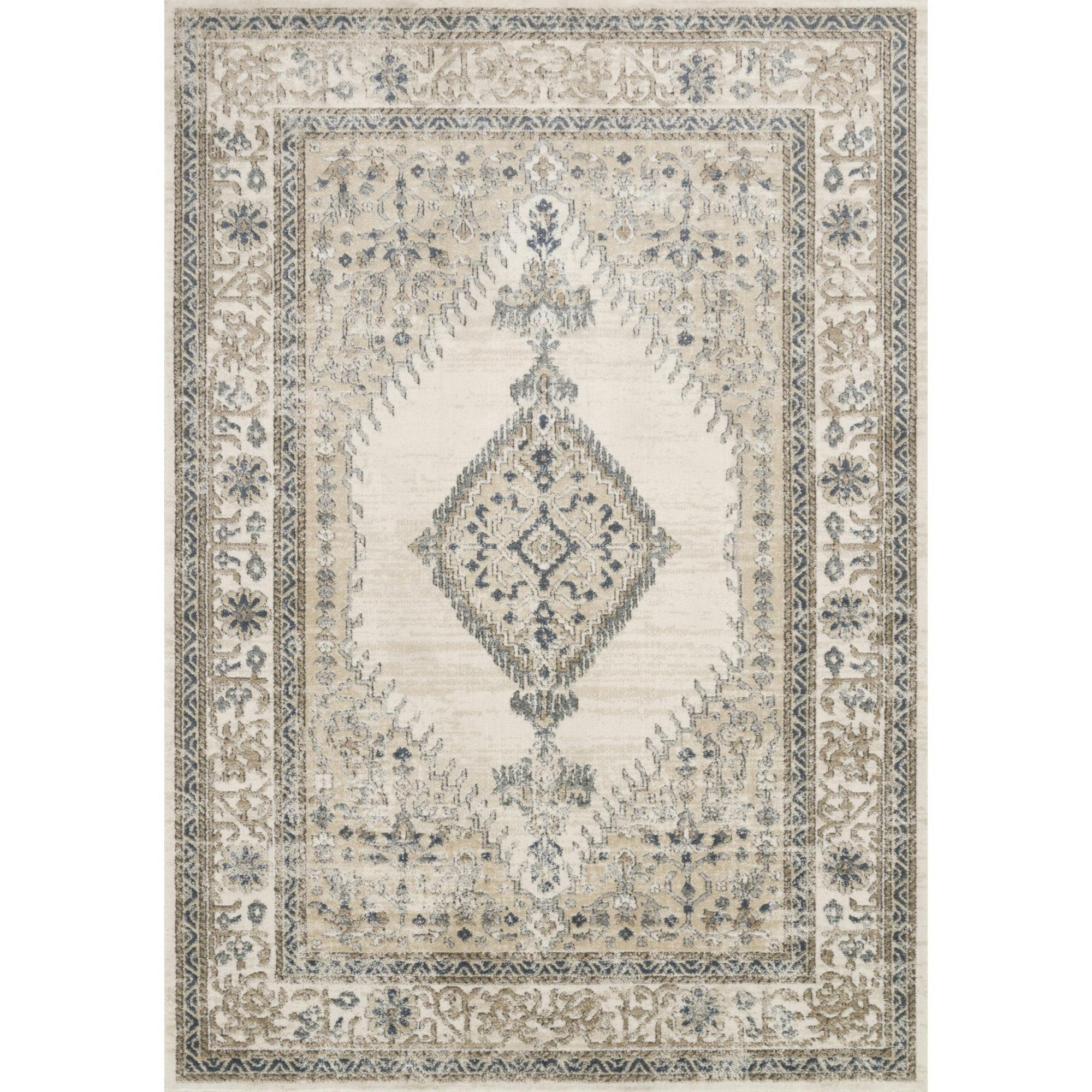 Elegant Ivory Oriental-Inspired Synthetic Area Rug 2'-8" x 7'-6"
