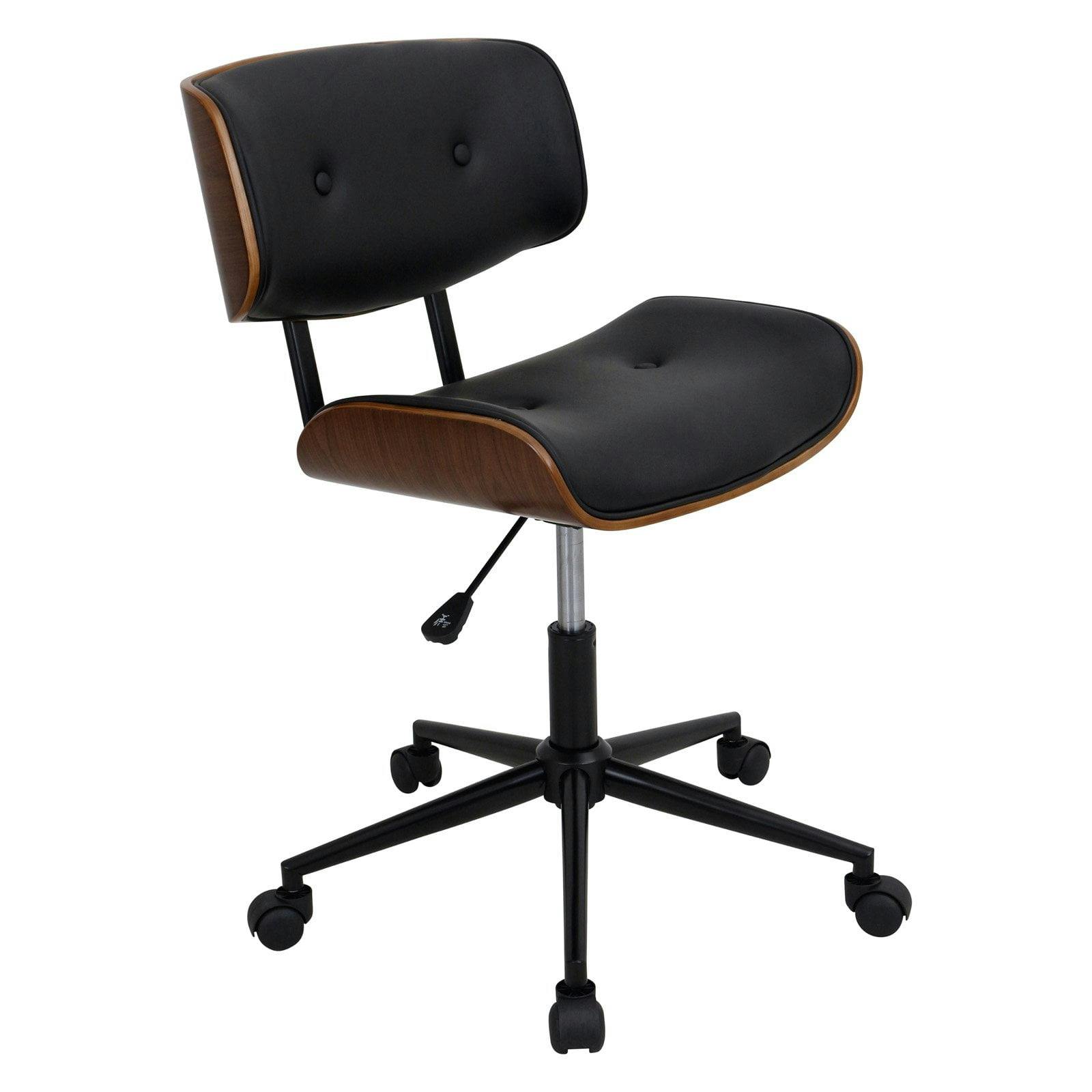 Lombardi Swivel Task Chair in Walnut and Black Faux Leather