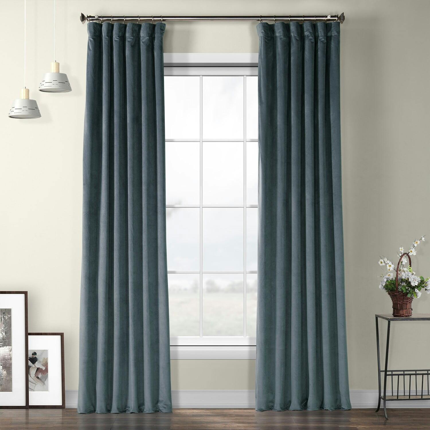 Elegant London Blue Velvet Room-Darkening Curtain, 50" x 108"