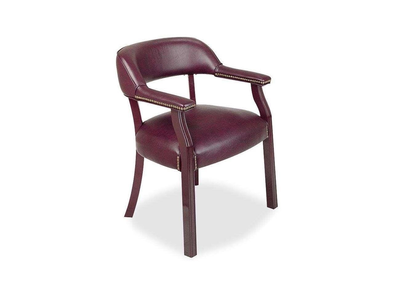 Elegant Burgundy Vinyl and Wood Traditional Captain Chair 28"