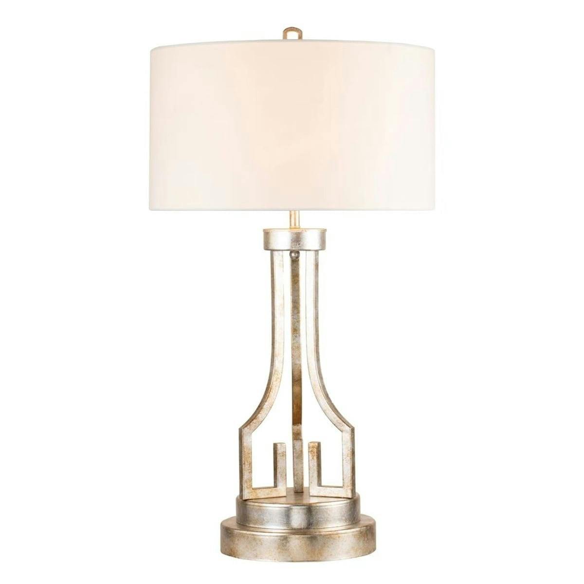 Elegant Antique Silver Buffet Lamp with White Linen Shade