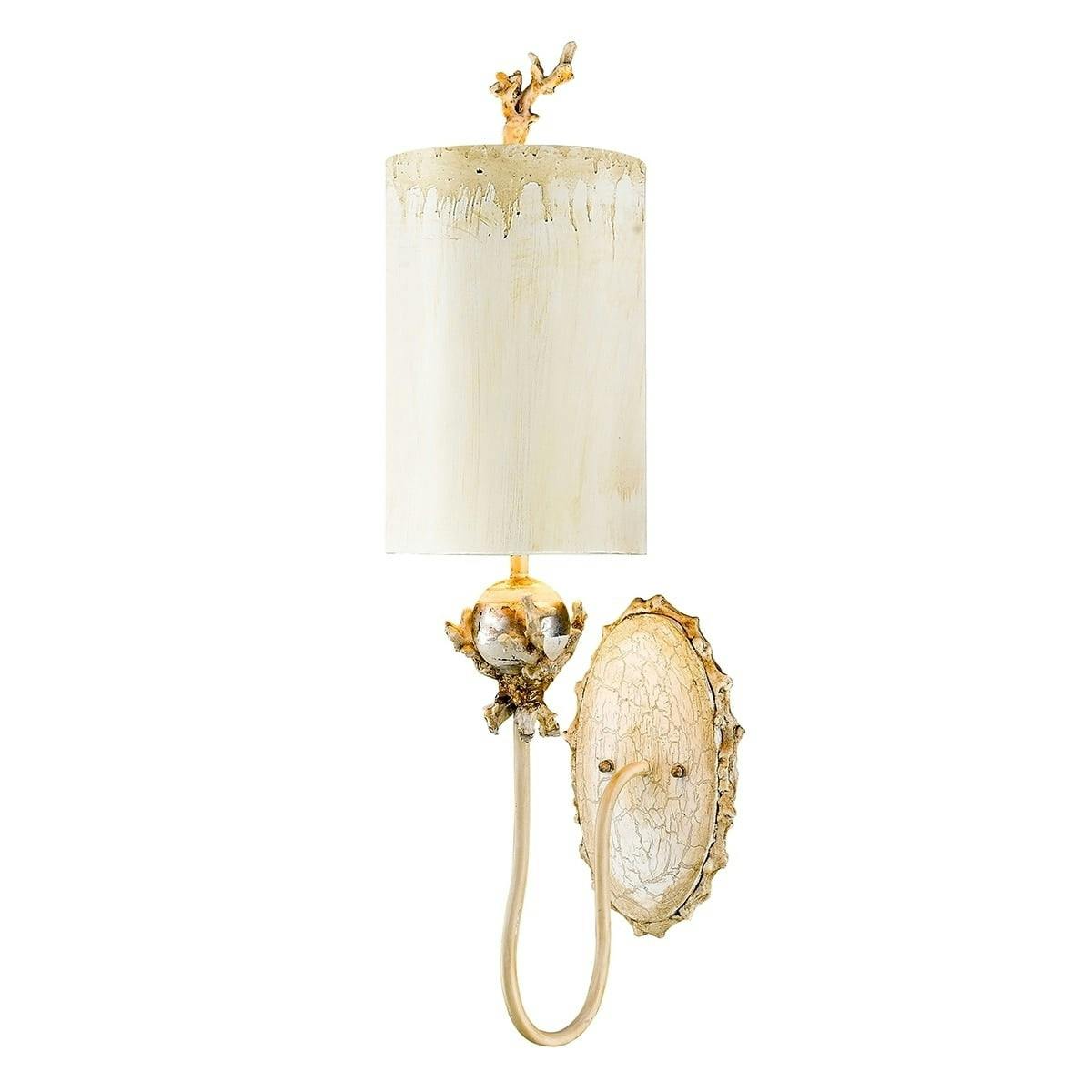 Putty Patina Silver Leaf Dimmable Cylinder Sconce with Hand-Painted Shade