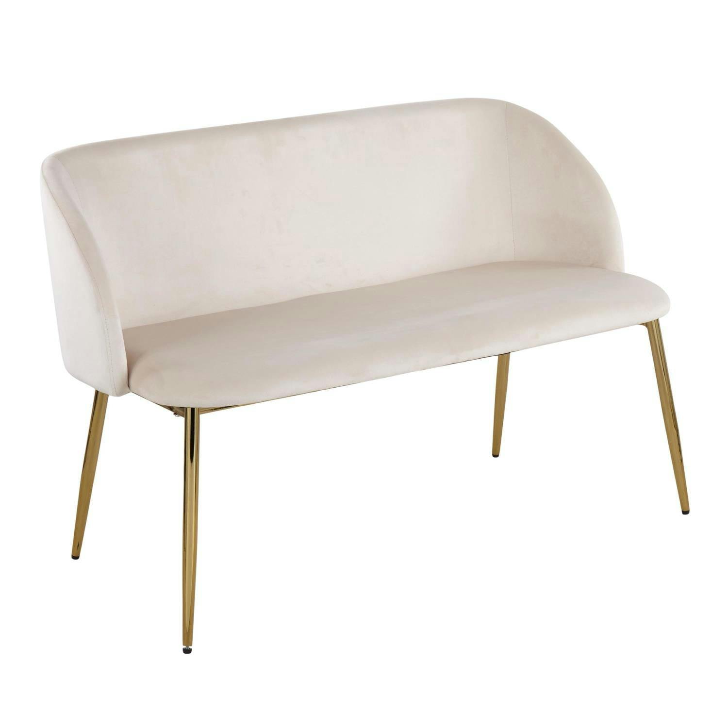 Glamorous White Velvet Curved Bench with Gold-Tone Legs
