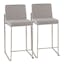 Fuji 31'' Stainless Steel & Grey Fabric High Back Counter Stool - Set of 2