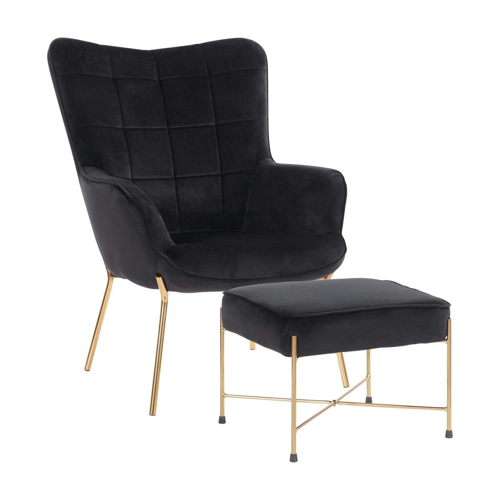 Izzy Contemporary Black Velvet Lounge Chair and Ottoman Set