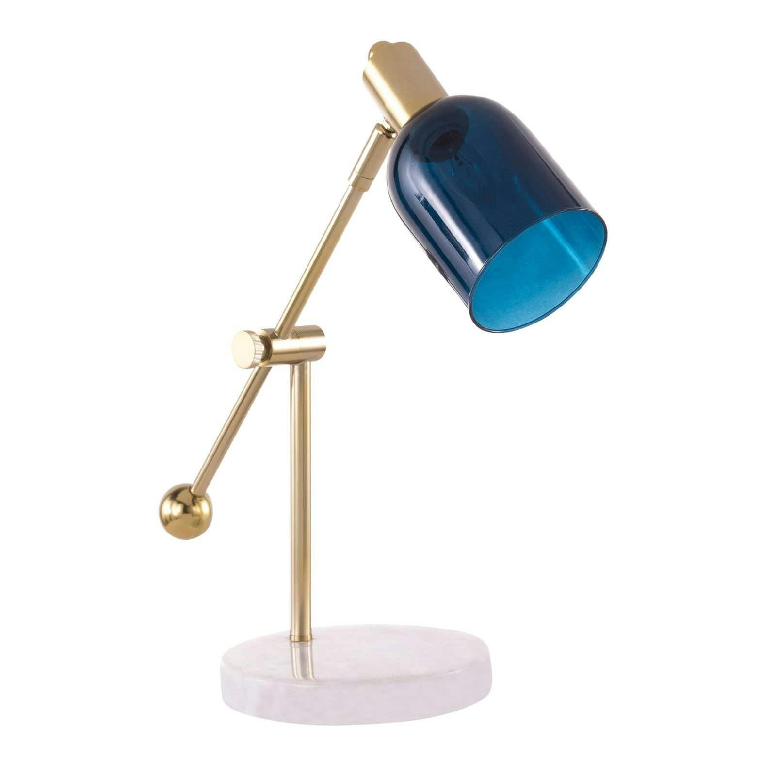 Marcel Adjustable White, Gold, and Blue Glass Table Lamp