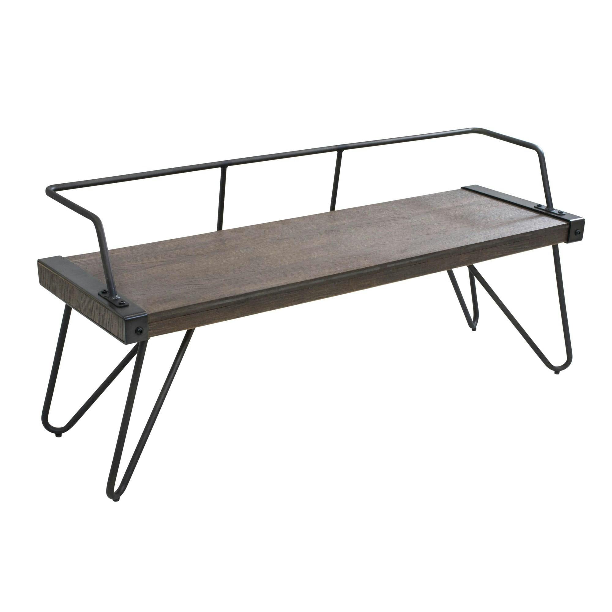 Stefani Industrial Antique Metal and Walnut Wood Bench