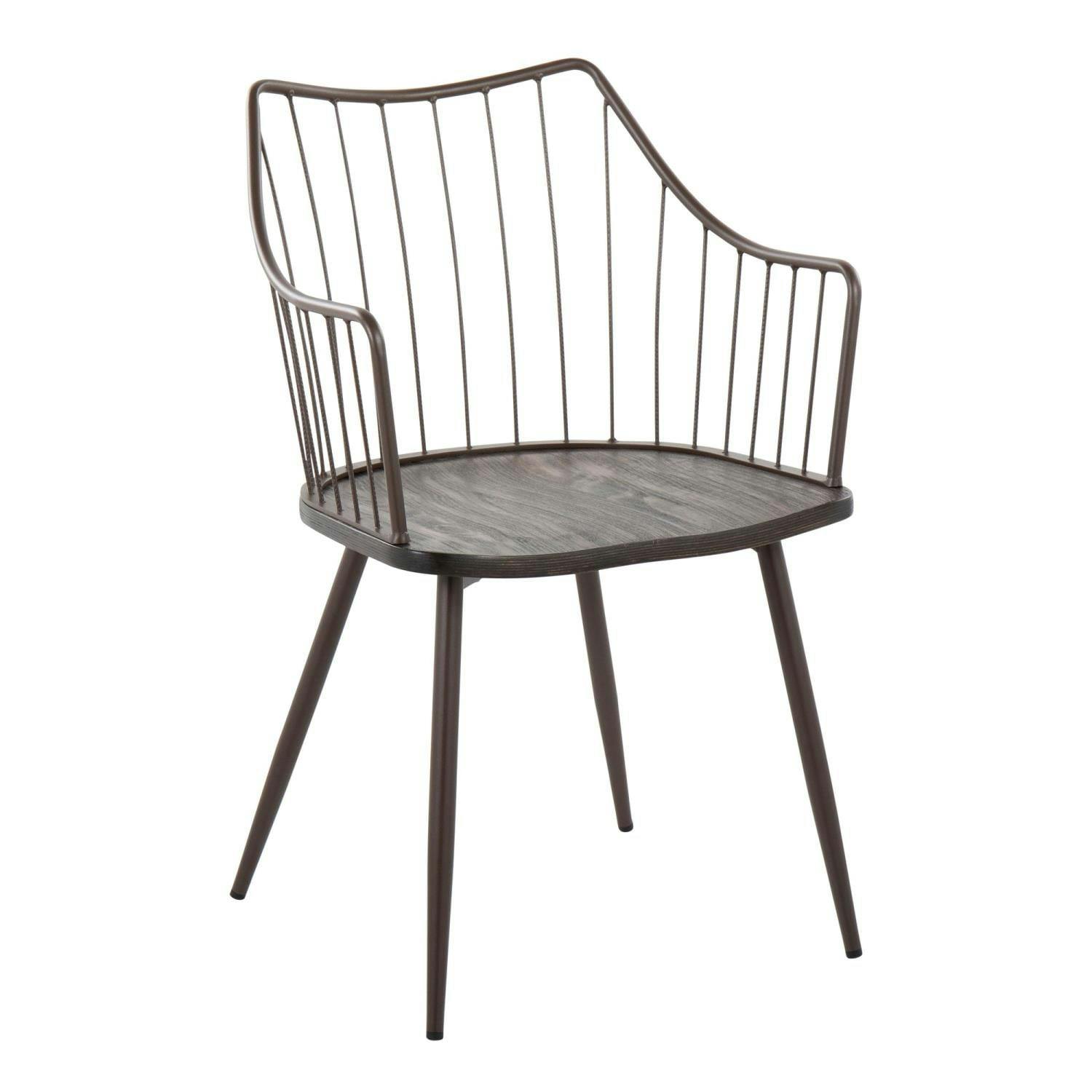 Winston Farmhouse Dark Brown Metal & Walnut Wood Accent Chair