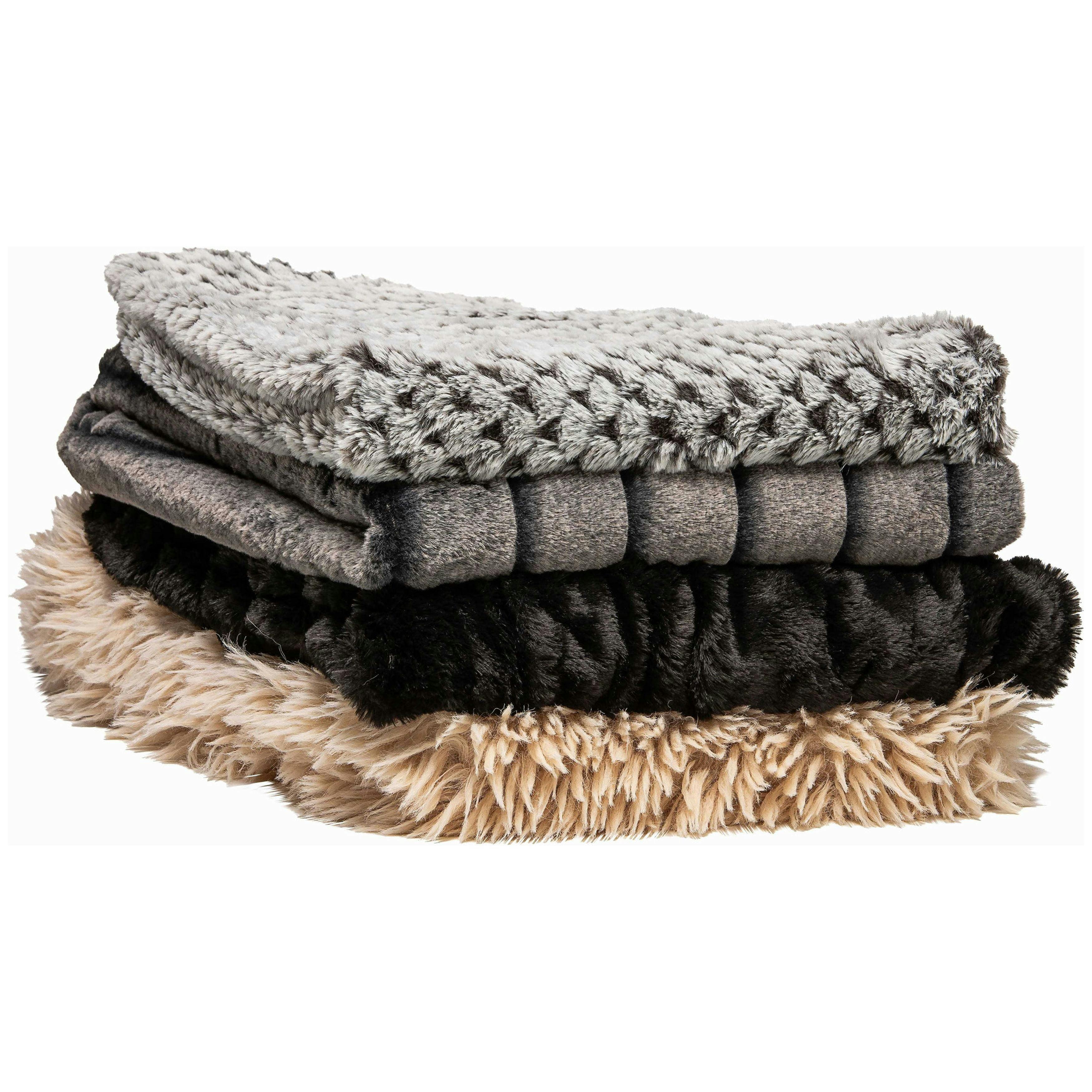 Cony Black Luxe Faux Fur & Fleece 50x60 Inch Throw Blanket