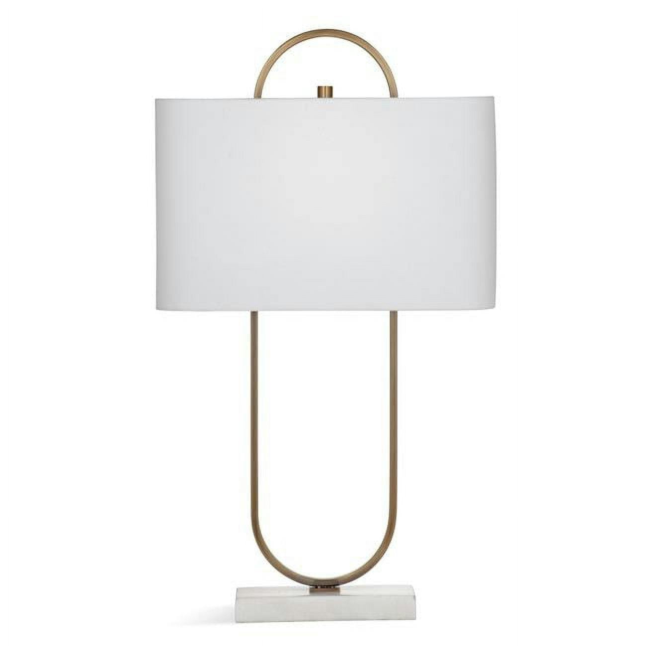 Mabel Antique Brass Metal Table Lamp with White Linen Shade
