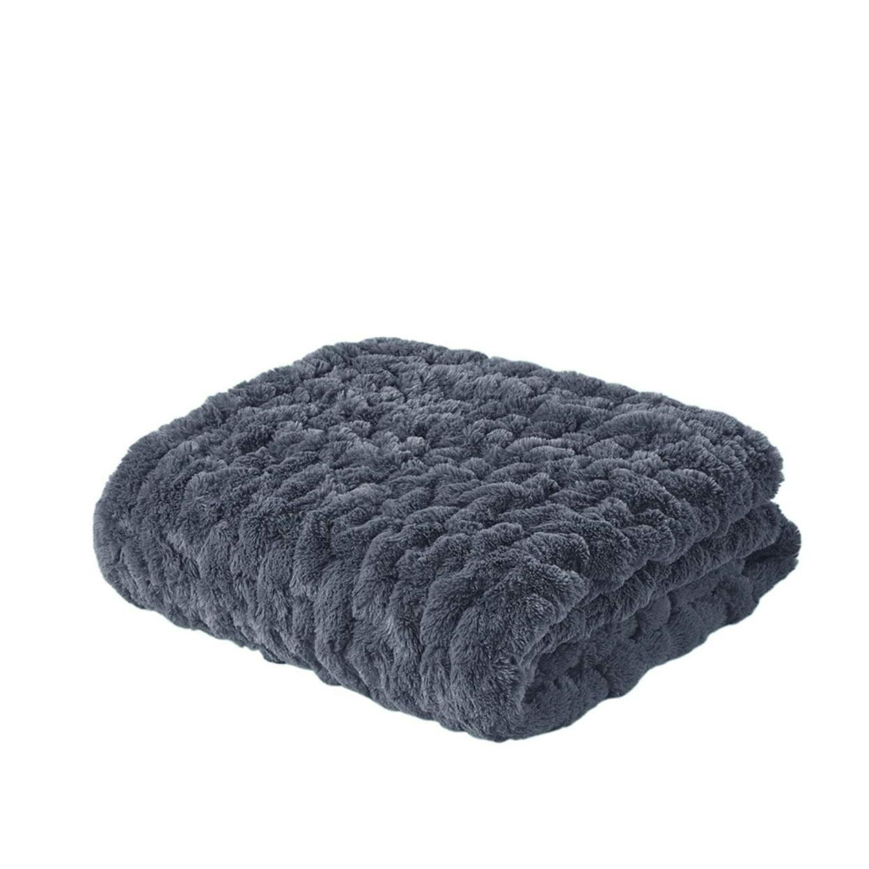 Slate Blue Ruched Faux Fur & Mink Reversible Throw, 50"x60"