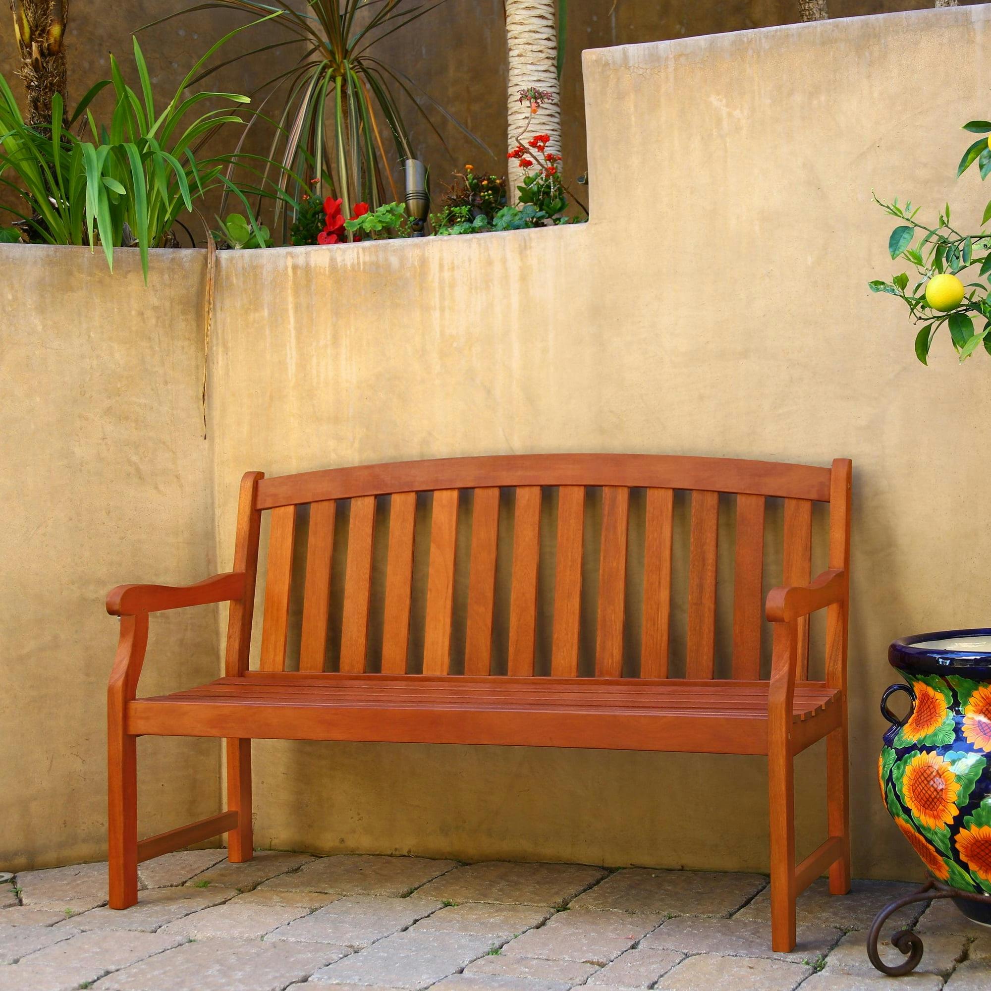 Malibu Eucalyptus 3-Seater Full-Back Outdoor Garden Bench, Reddish Brown