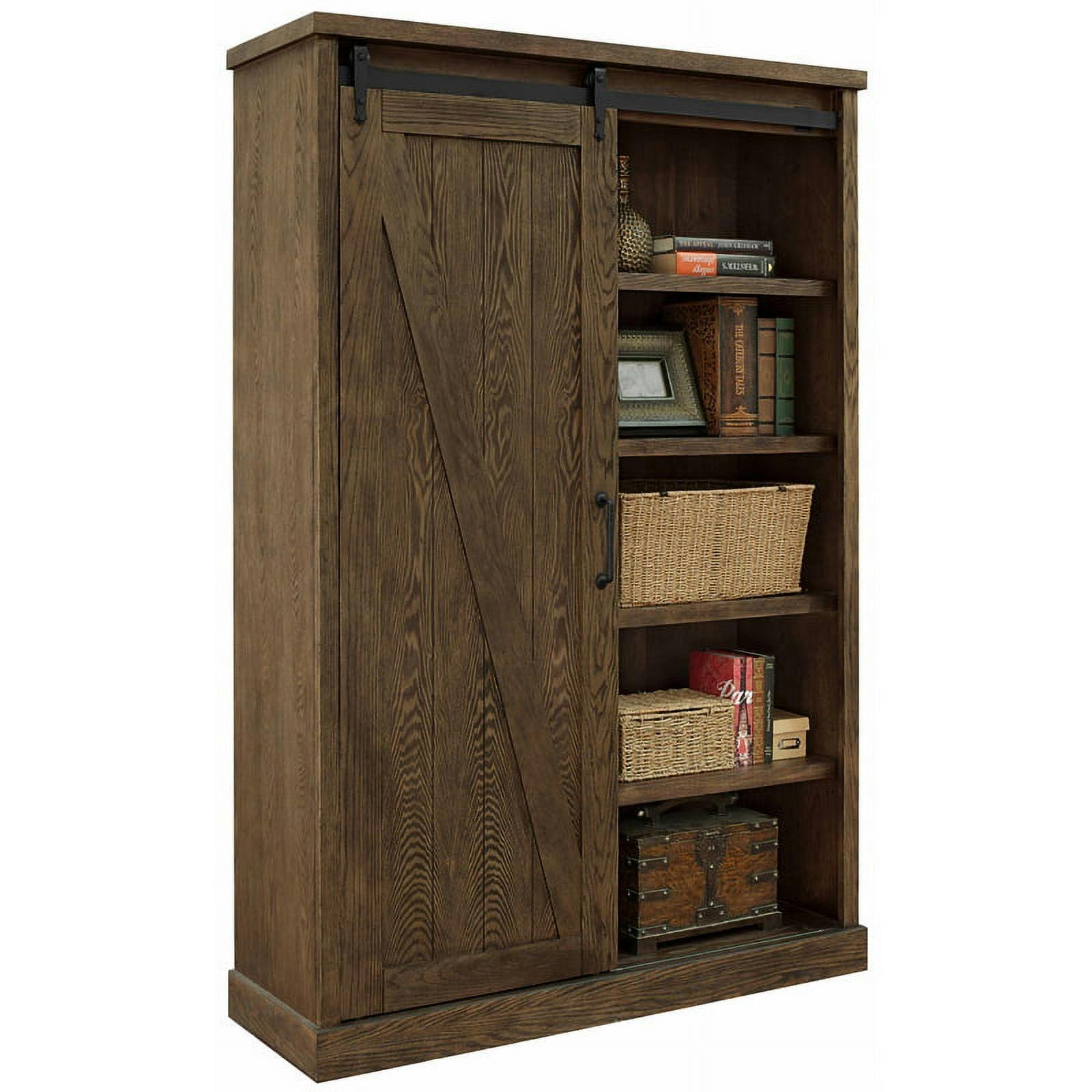 Avondale Rustic Barn Door Adjustable Brown Wood Bookcase