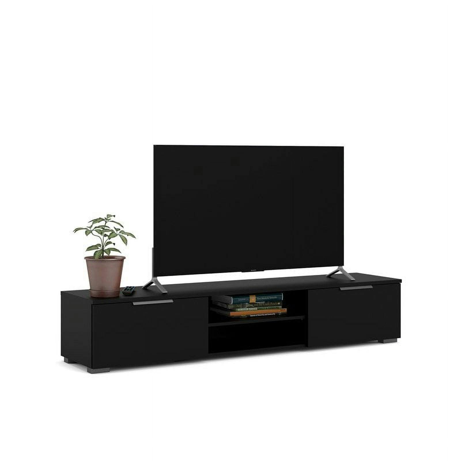 Sleek Danish Modern Black Matte Wood TV Stand with Storage