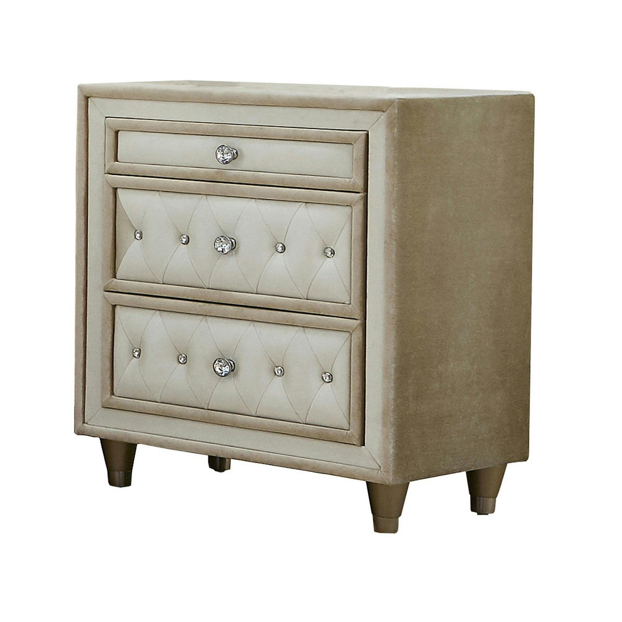 Vintage Charm Velvet-Tufted Nightstand with USB Ports, Light Brown
