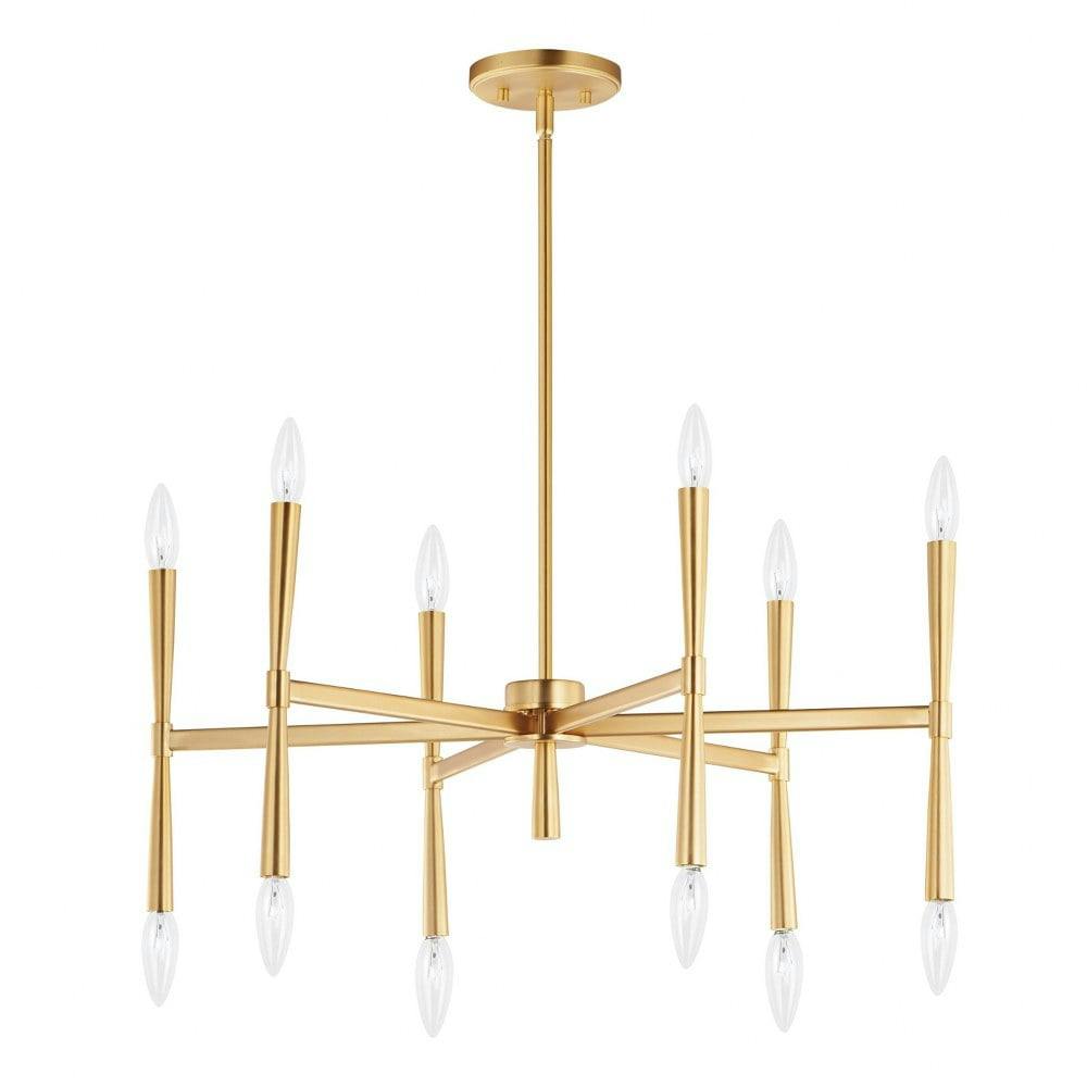 Satin Brass 12-Light Taper Candle Chandelier with Adjustable Height