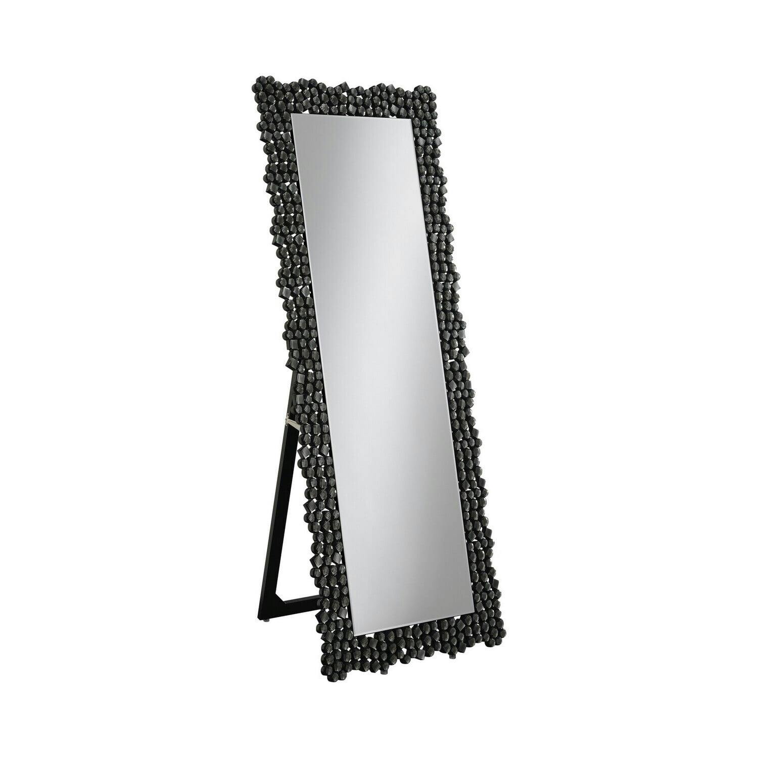 Elegance Sparkle 63" Black Rectangular Rhinestone Floor Mirror