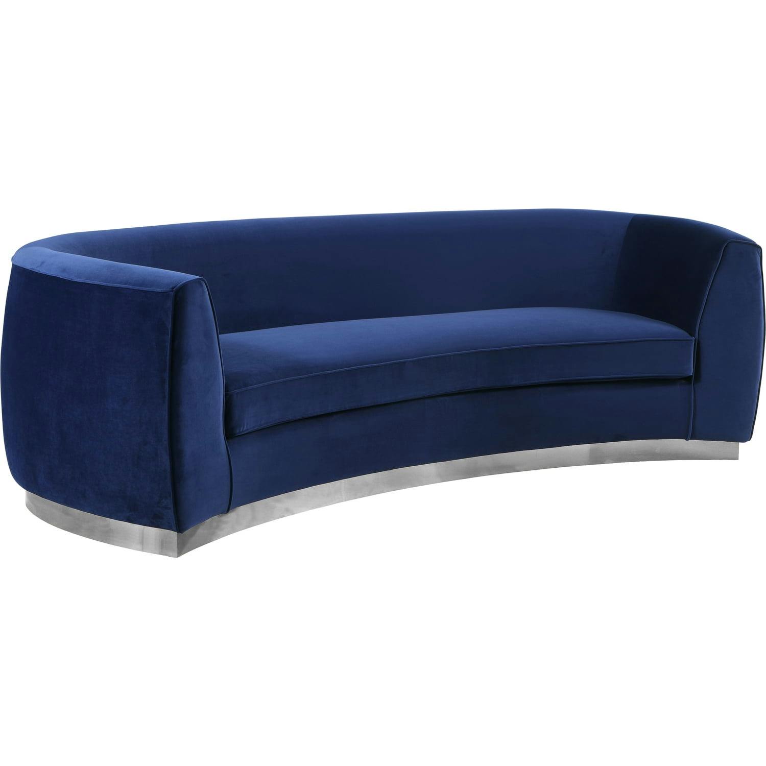 Navy Blue Velvet Reclining Sofa with Solid Wood Frame