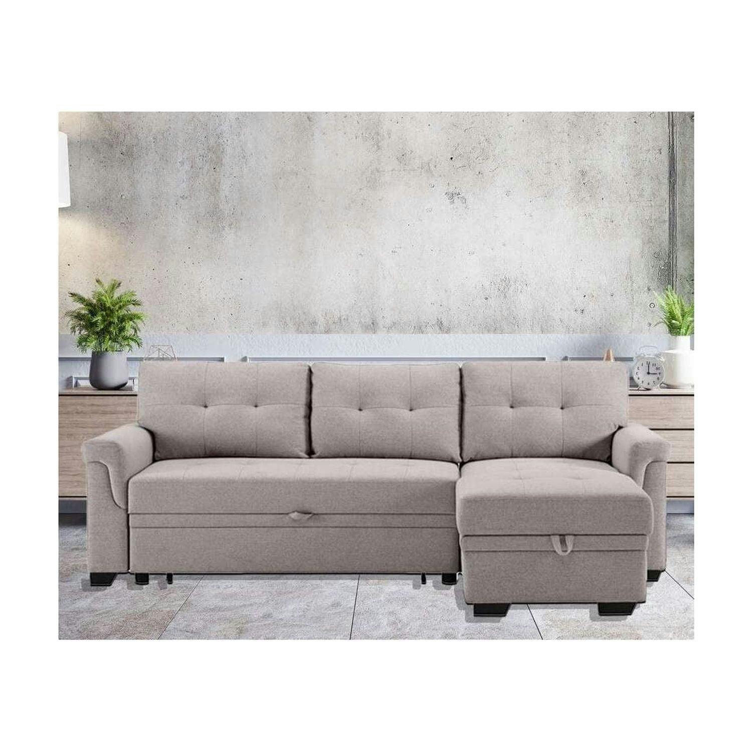 Hunter Light Gray Linen Tufted Sectional Sofa with Storage Chaise