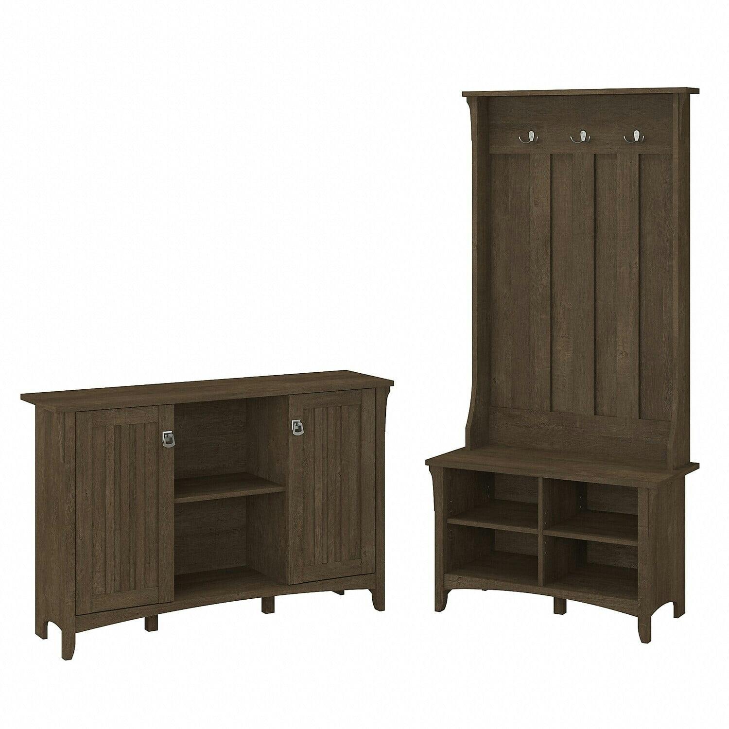 Ash Brown Casual Entryway 3-Piece Set with Hall Tree and Shoe Storage