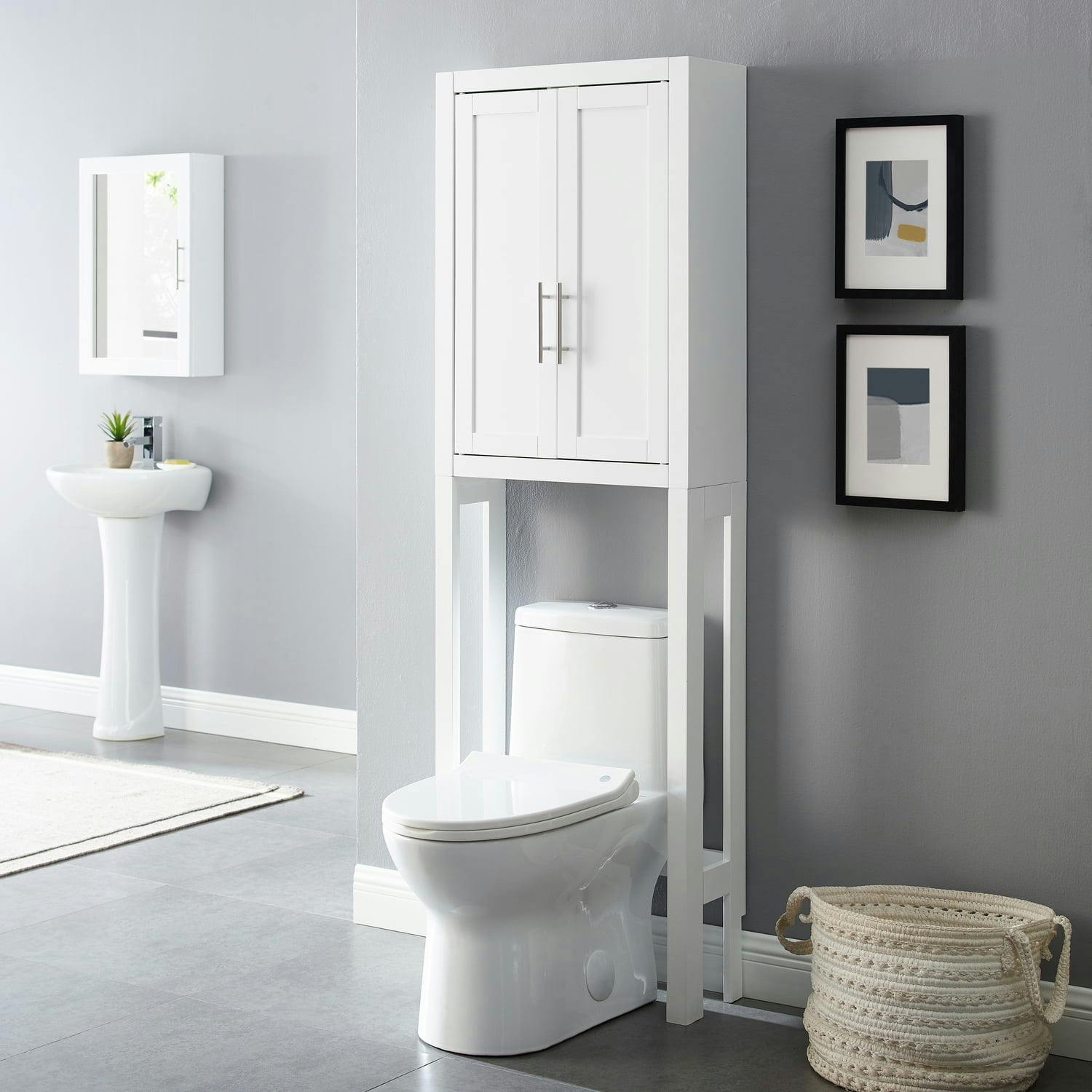Sleek White Adjustable Over-the-Toilet Storage Cabinet