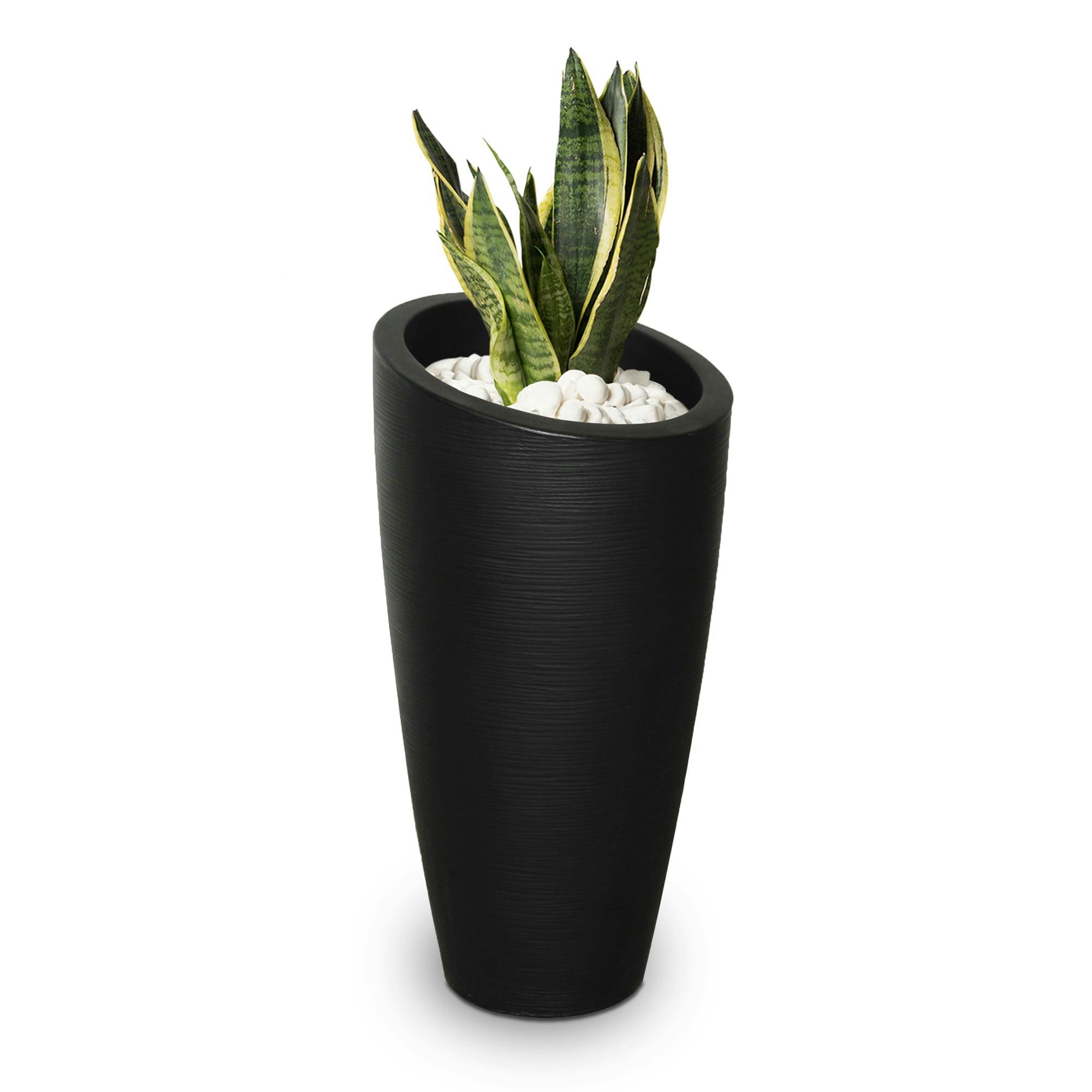 Modesto 32" Tall Black Polyethylene Planter with Grooved Texture