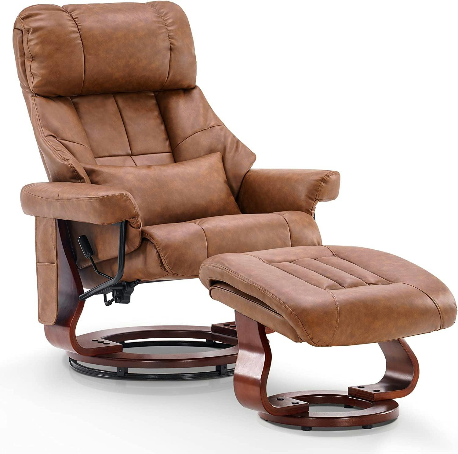 Saddle Swivel Recliner with Ottoman and Vibration Massage in Faux Leather