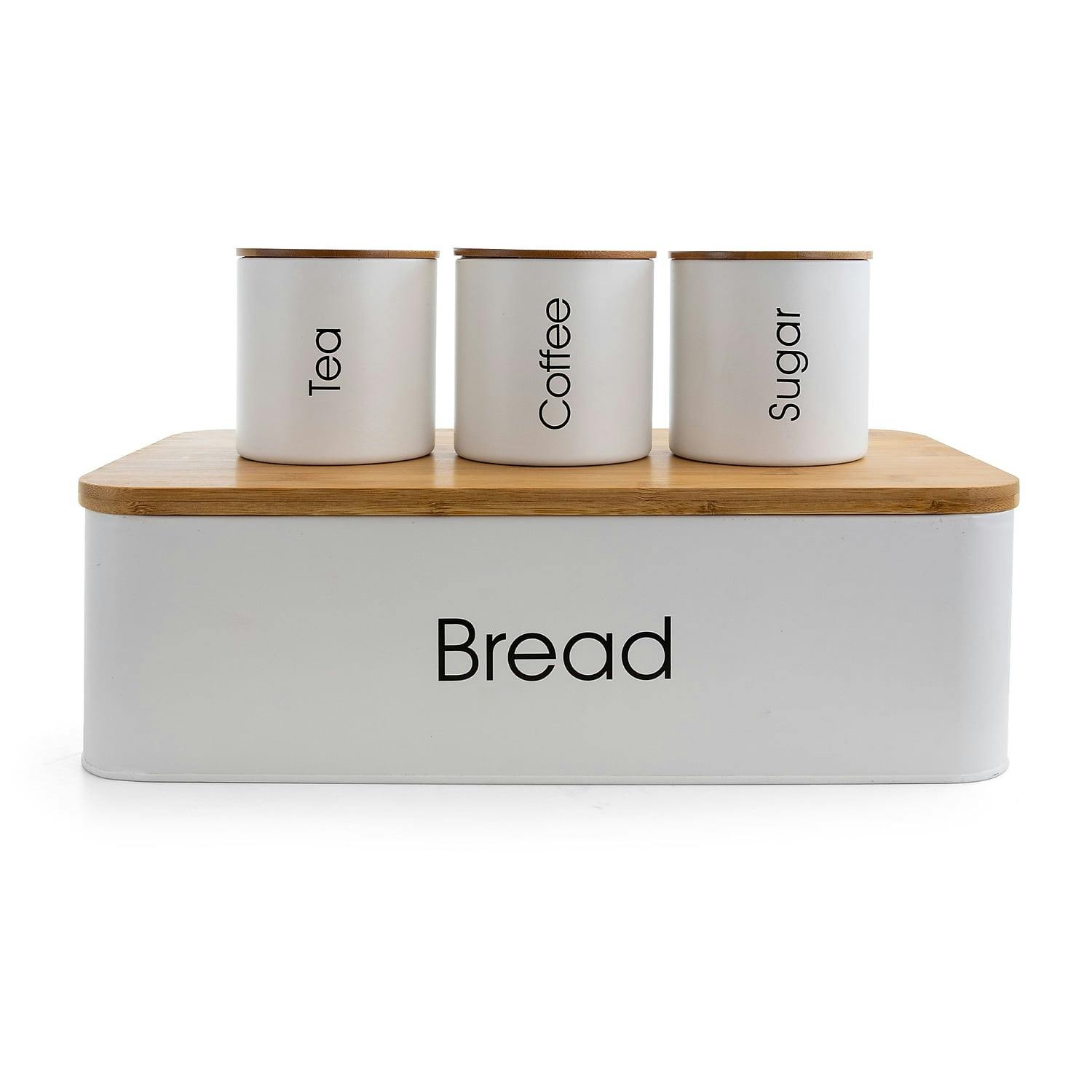 Eco-Friendly 4-Piece White Bamboo Canister Set with Multi-Function Lid